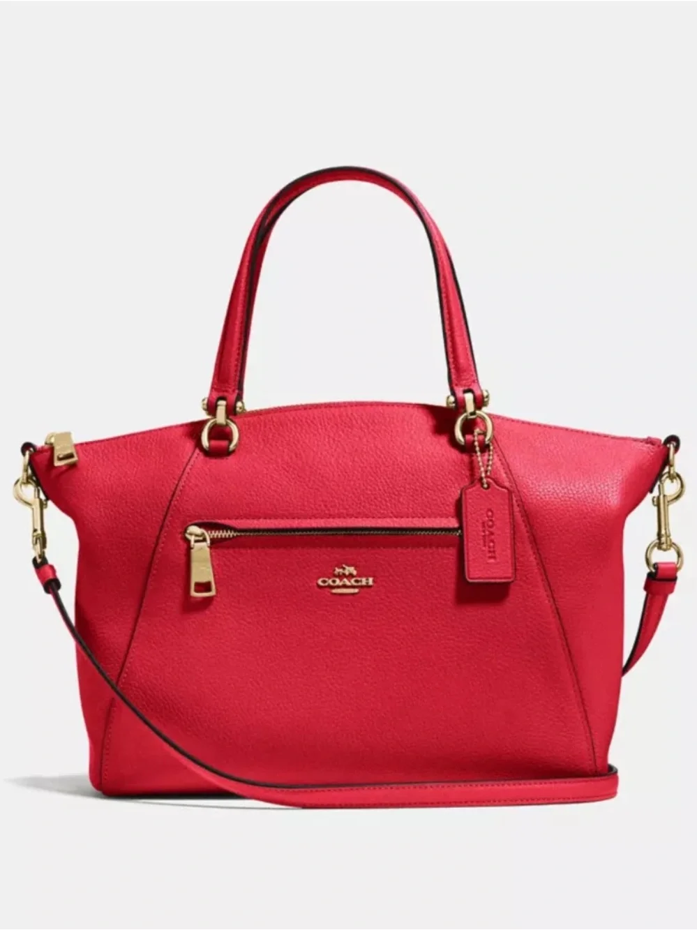 Coach Prairie Pebbled Leather Satchel Shoulder Bag in Red with Gold Hardware